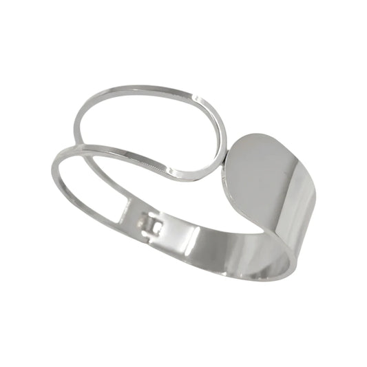 Ατσάλινο Ασημί Βραχιόλι Cuff με Αφηρημένο Σχέδιο (B1734)