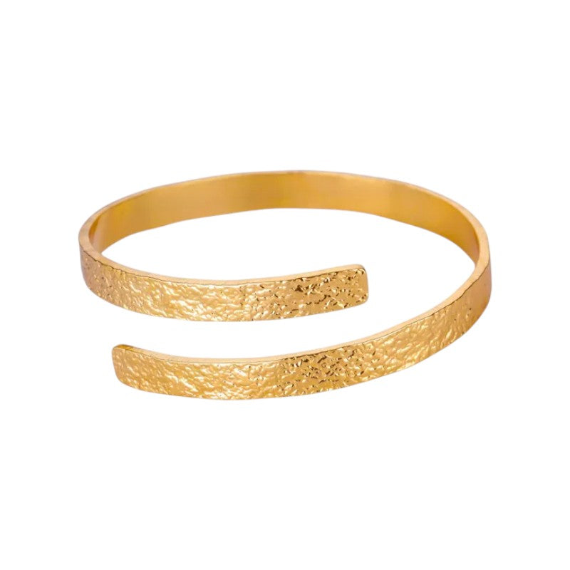 Ατσάλινο Χρυσό Βραχιόλι Cuff με Σφυρήλατη Υφή(BA1747)