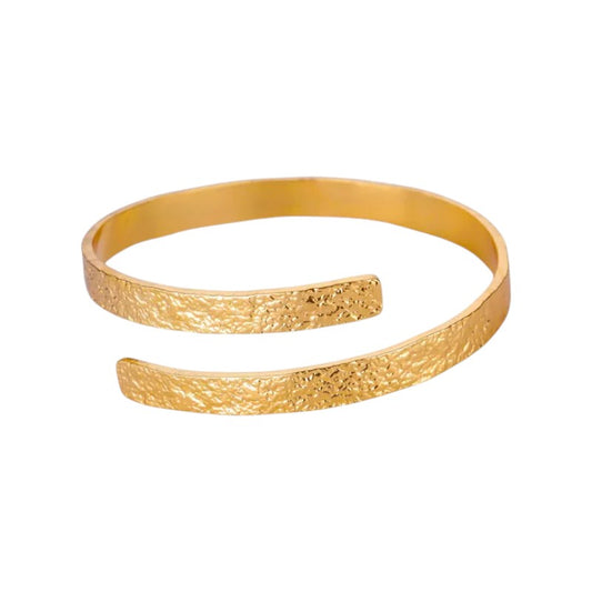 Ατσάλινο Χρυσό Βραχιόλι Cuff με Σφυρήλατη Υφή(BA1747)