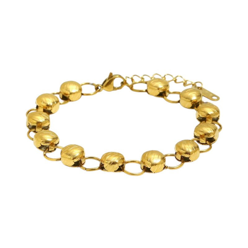 Ατσάλινο Βραχιόλι 18K Gold – Στρογγυλές Ανάγλυφες Χάντρες (B1761)