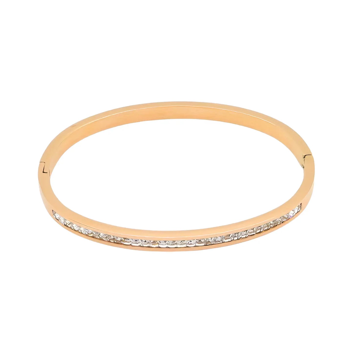 Ατσάλινο Βραχιόλι "Cuff" με Ζιργκόν Ροζ Χρυσό (Β3363)