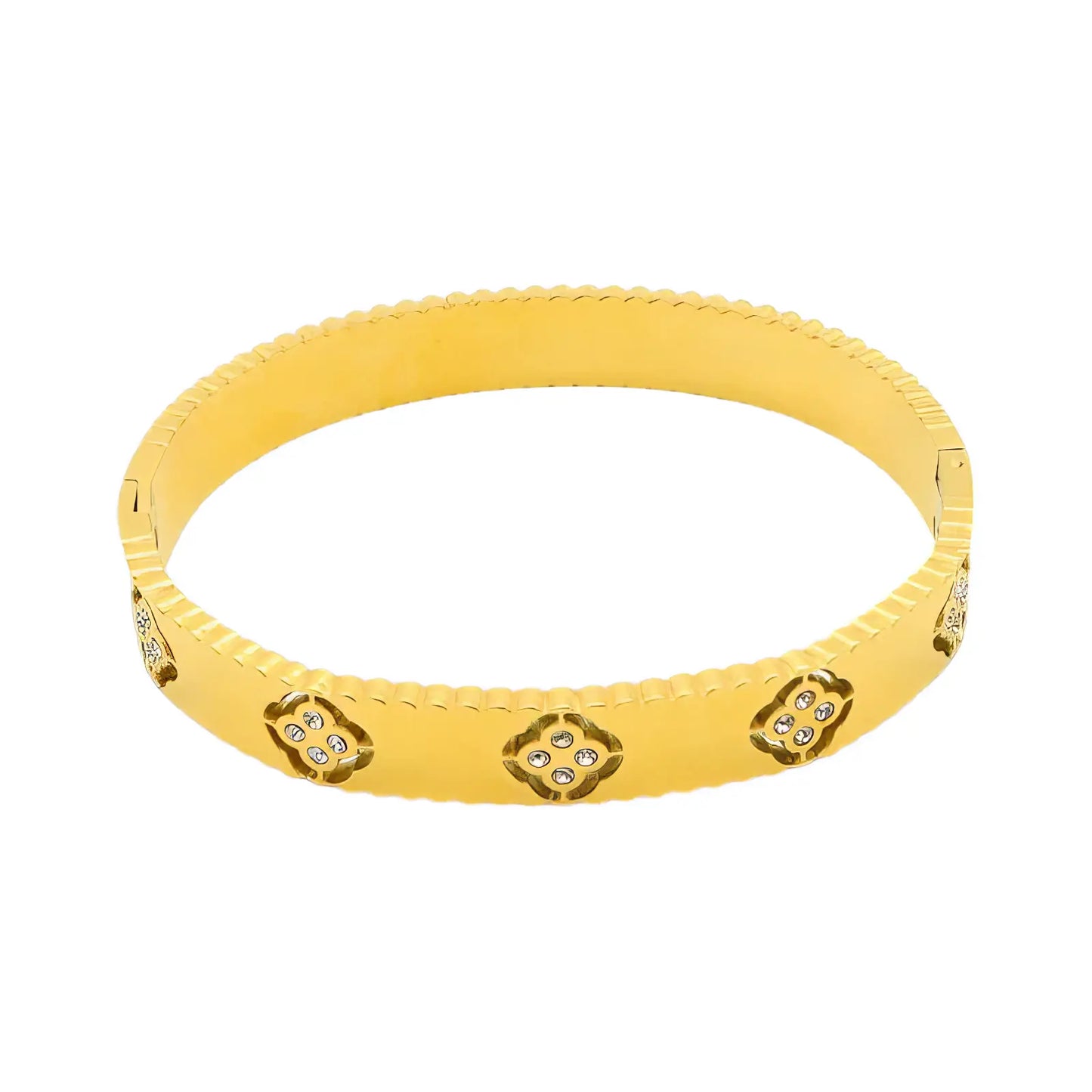 Επιχρυσωμένο Ατσάλινο Βραχιόλι "Cuff" με Σχέδιο και Ζιργκόν (Β3365)