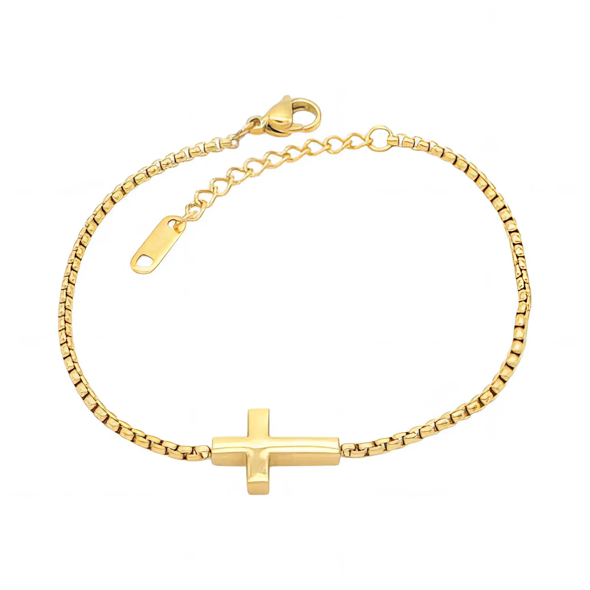 Ατσάλινο Βραχιόλι με Σταυρό – Χρυσό Minimal Κόσμημα (B3465)