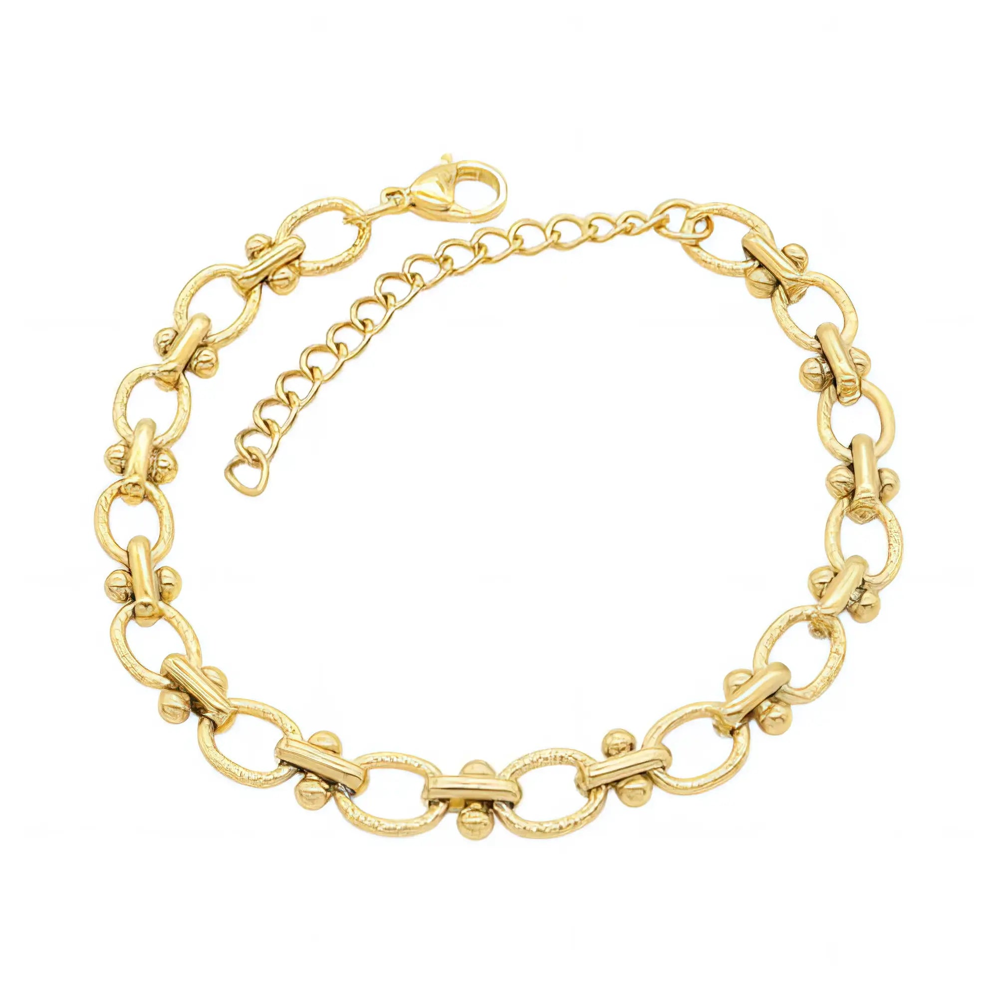 Ατσάλινο Χρυσό Βραχιόλι με Ανάγλυφους Κρίκους – Μοντέρνο & Κομψό (B3469)