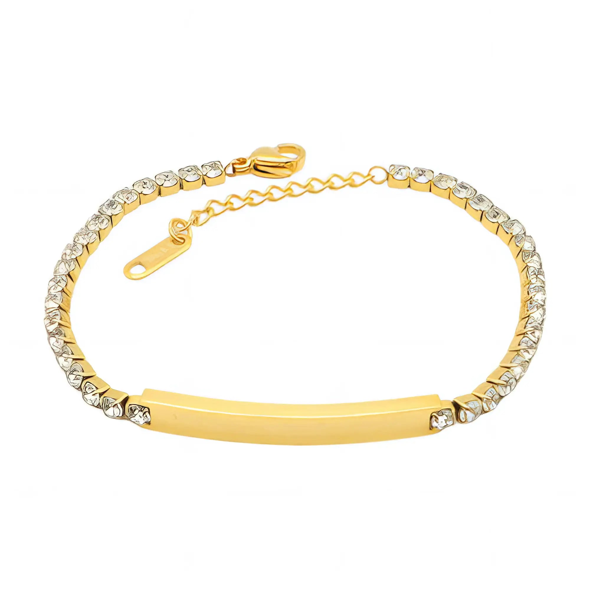 Ατσάλινο Βραχιόλι Ριβιέρα με Διάφανες Πέτρες & Μπάρα για Χάραξη (B3474)