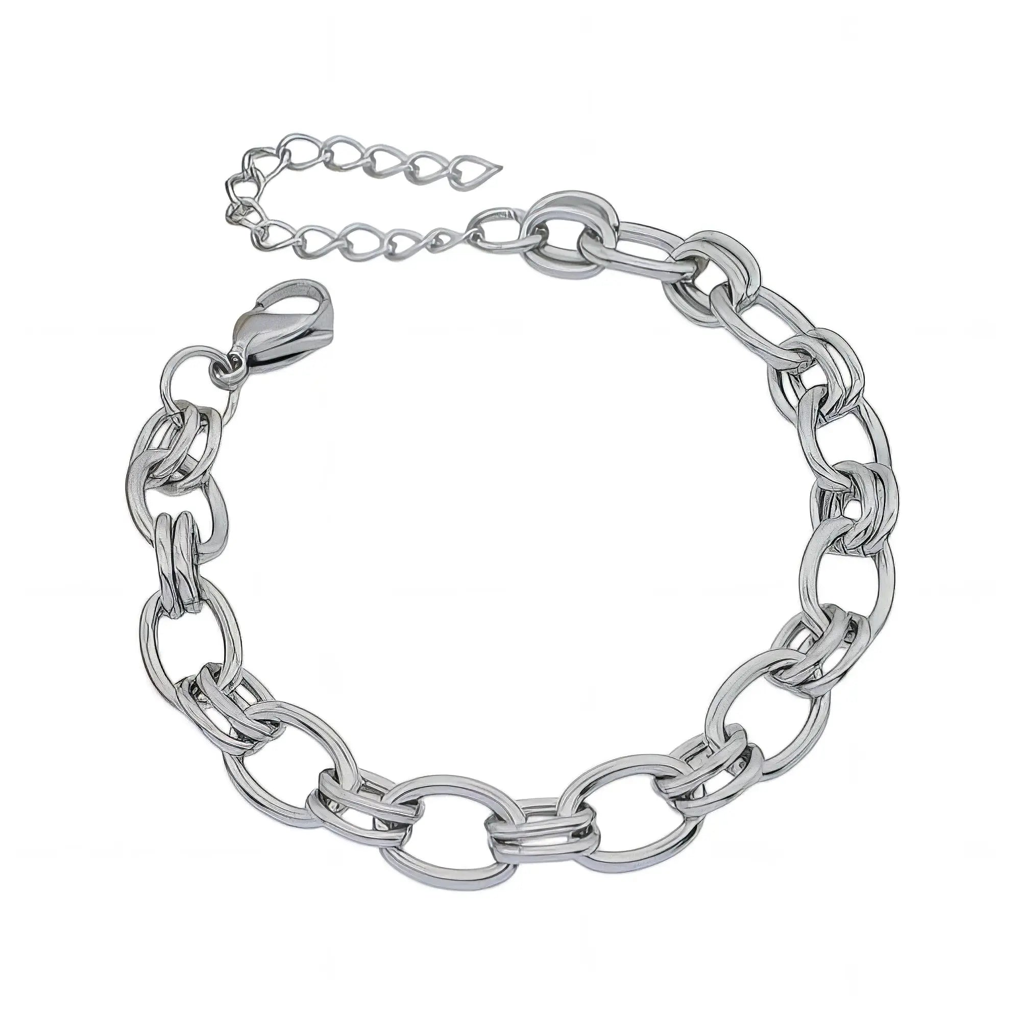 Ατσάλινο Ασημί Βραχιόλι με Κρίκους – 9mm (B3477)