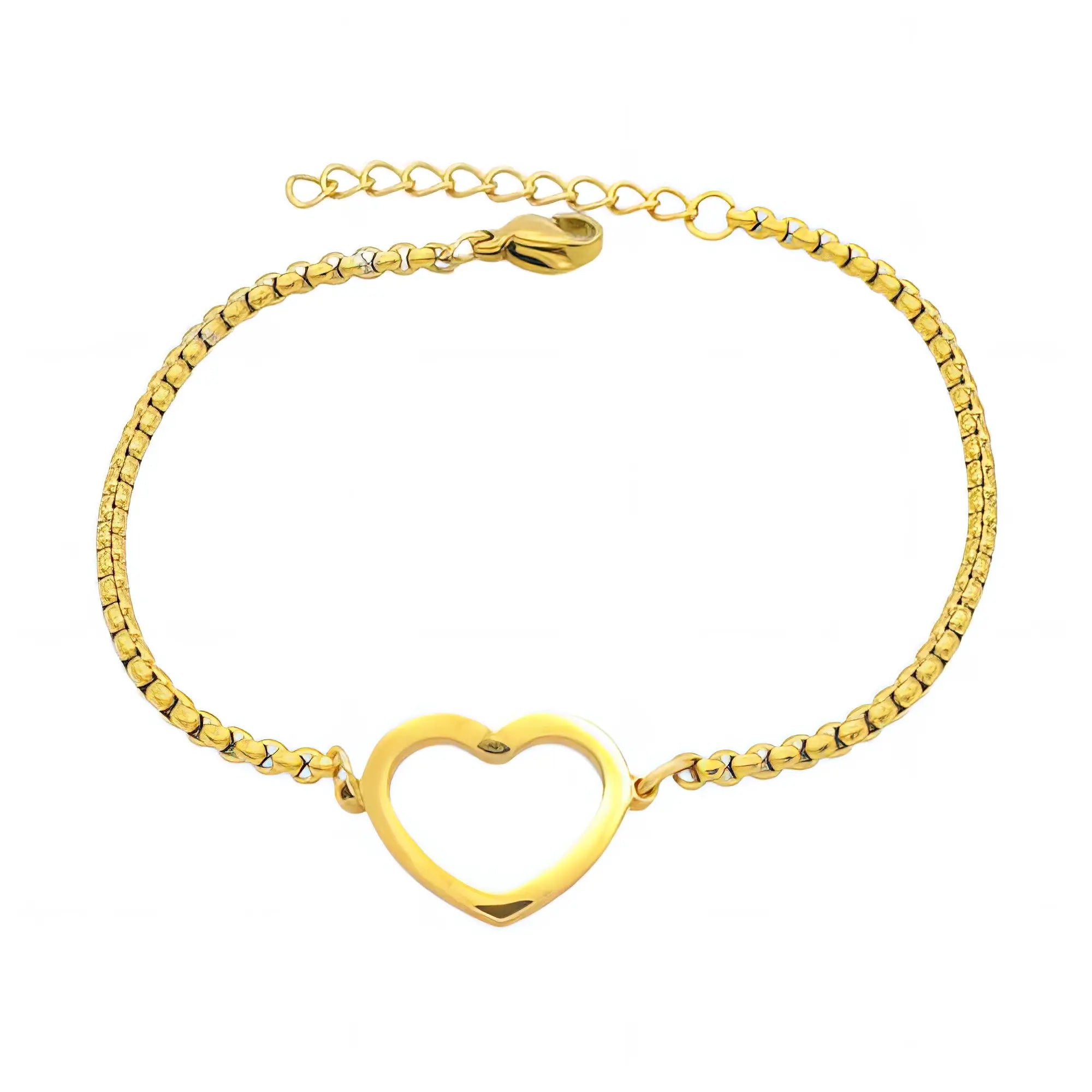 Ατσάλινο βραχιόλι με χρυσή καρδιά (B3486)