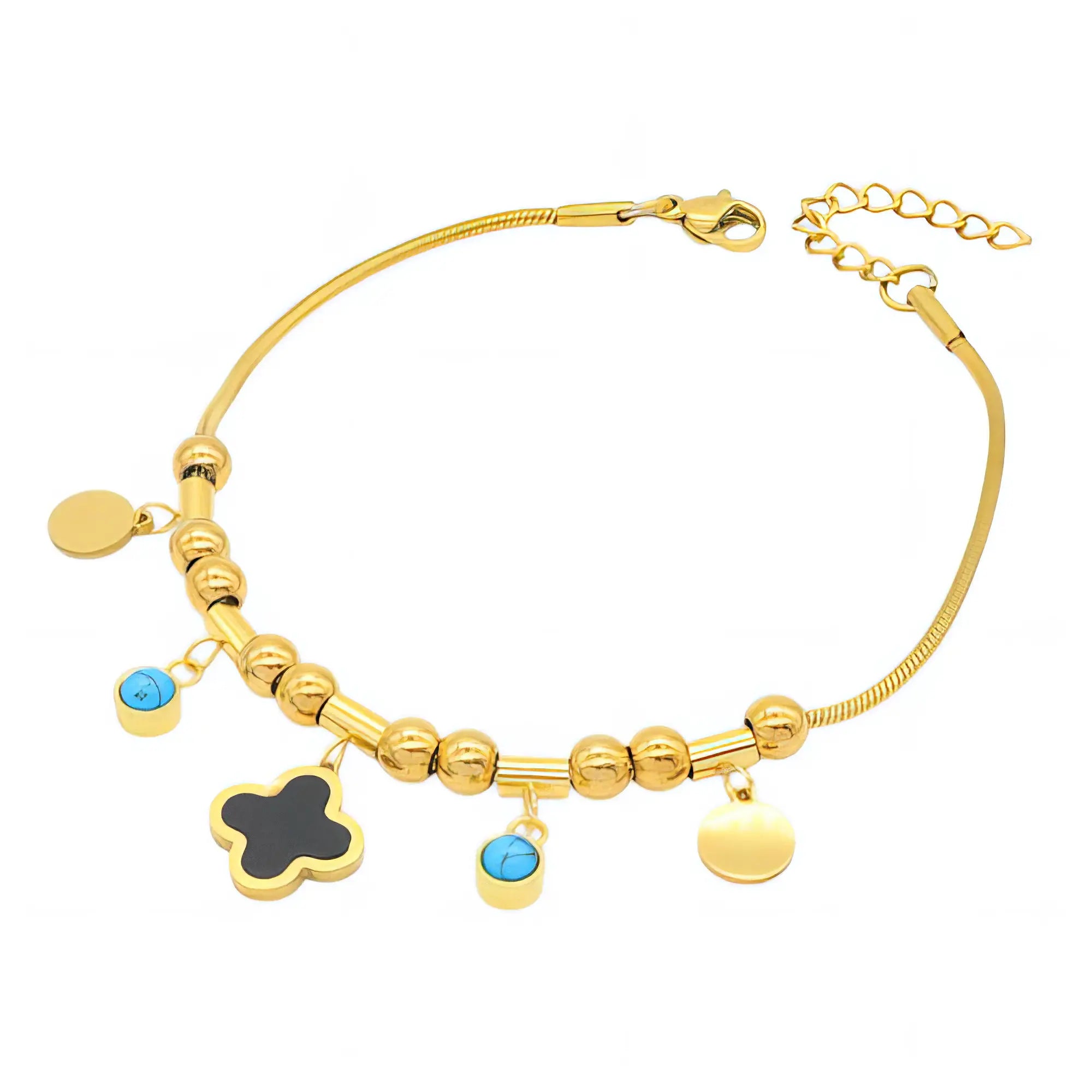 Ατσάλινο βραχιόλι με τετράφυλλο & γαλάζιες λεπτομέρειες (B3488)