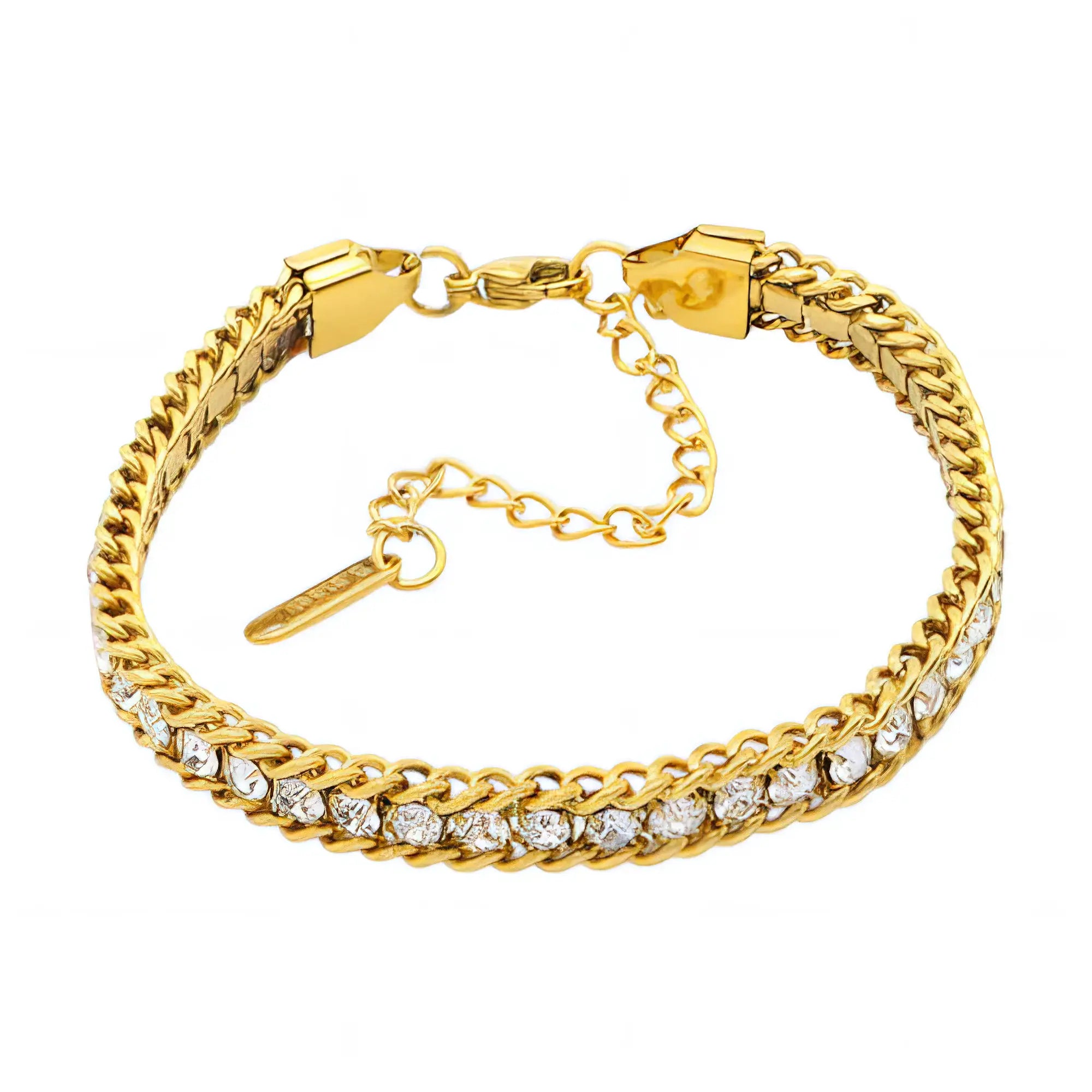 Ατσάλινο βραχιόλι με αλυσίδα & λευκά ζιργκόν – Χρυσό (B3499)