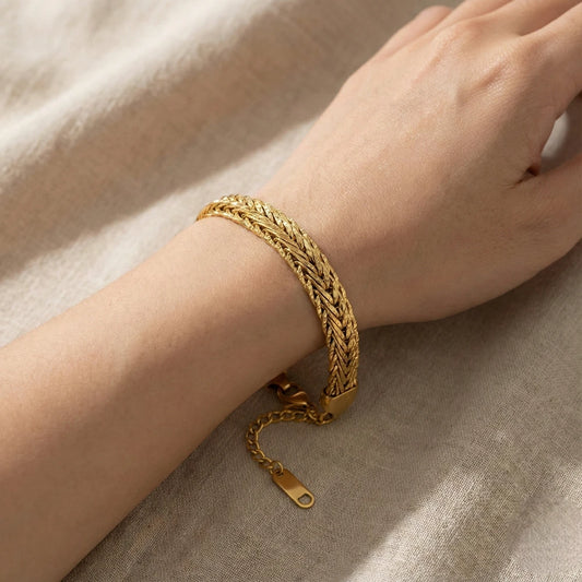 Ατσάλινο βραχιόλι πλεξούδα – Χρυσό (B3500)