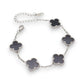 Ατσάλινο Ασημί Βραχιόλι με Μαύρα Τετράφυλλα (B3506)