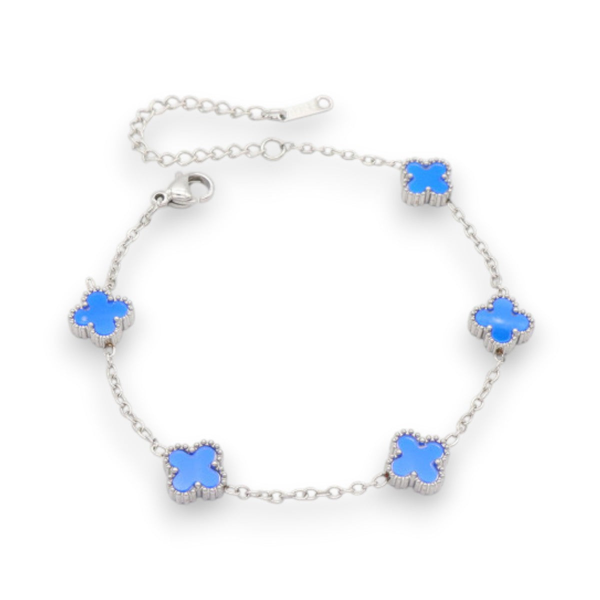 Ατσάλινο Ασημί Βραχιόλι με Μικρά Τυρκουάζ Τετράφυλλα (B3513)