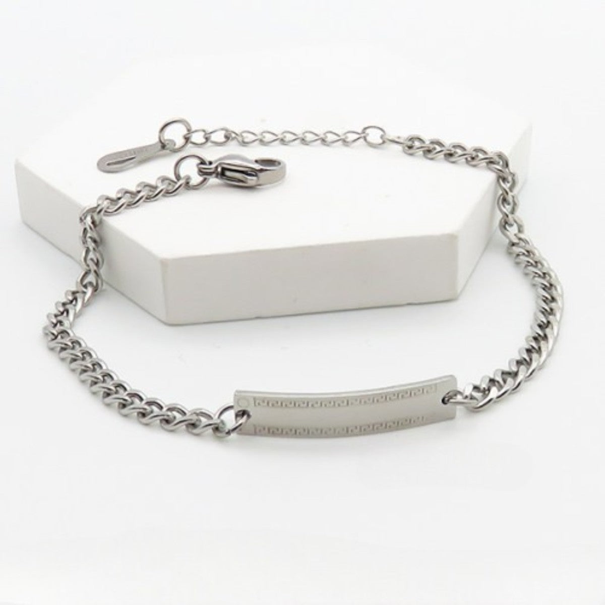 Ατσάλινο Ασημί Βραχιόλι Ταυτότητα 18+3 cm (B3524)