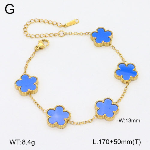 Ατσάλινο Χρυσό Βραχιόλι με Μπλε Λουλούδια (B3538)