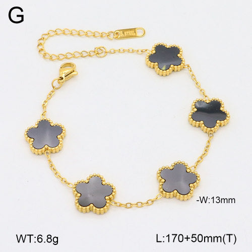 Ατσάλινο Χρυσό Βραχιόλι με Μαύρα Λουλούδια (B3539)