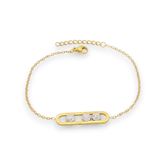 Ατσάλινο Χρυσό Βραχιόλι με Τρεις Πέτρες Ζιργκόν (B3542)