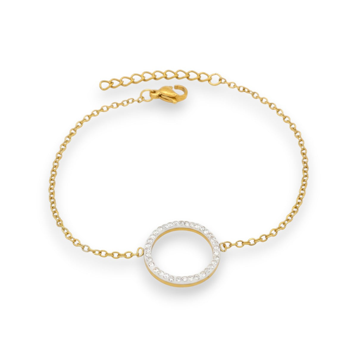 Ατσάλινο Χρυσό Βραχιόλι με Κύκλο & Πέτρες Ζιργκόν (B3540)