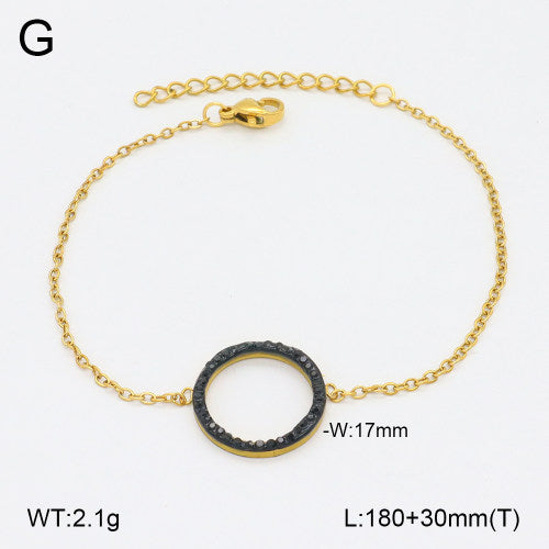 Ατσάλινο Χρυσό Βραχιόλι με Μαύρο Κύκλο & Πέτρες (B3541)