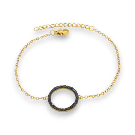 Ατσάλινο Χρυσό Βραχιόλι με Μαύρο Κύκλο & Πέτρες (B3541)