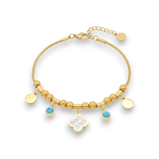 Ατσάλινο Χρυσό Βραχιόλι με Κρεμαστά Στοιχεία & Πέτρες (B3543)