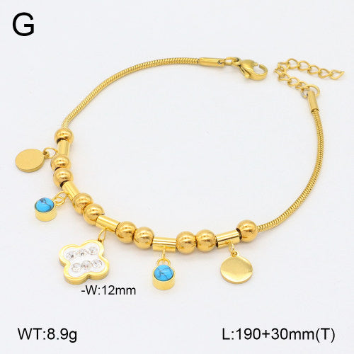 Ατσάλινο Χρυσό Βραχιόλι με Κρεμαστά Στοιχεία & Πέτρες (B3543)