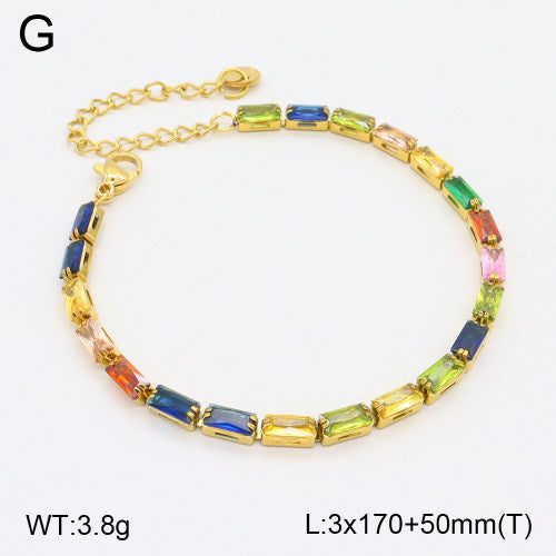 Ατσάλινο Χρυσό Βραχιόλι με Πολύχρωμες Πέτρες (B3545)