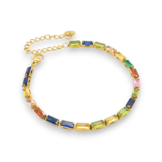 Ατσάλινο Χρυσό Βραχιόλι με Πολύχρωμες Πέτρες (B3545)