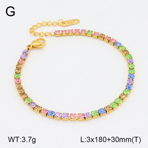 Ατσάλινο Χρυσό Βραχιόλι Tennis με Πολύχρωμες Πέτρες (B3546)