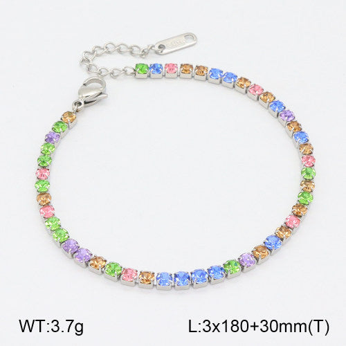 Ατσάλινο Ασημί Βραχιόλι Tennis με Πολύχρωμες Πέτρες (B3547)