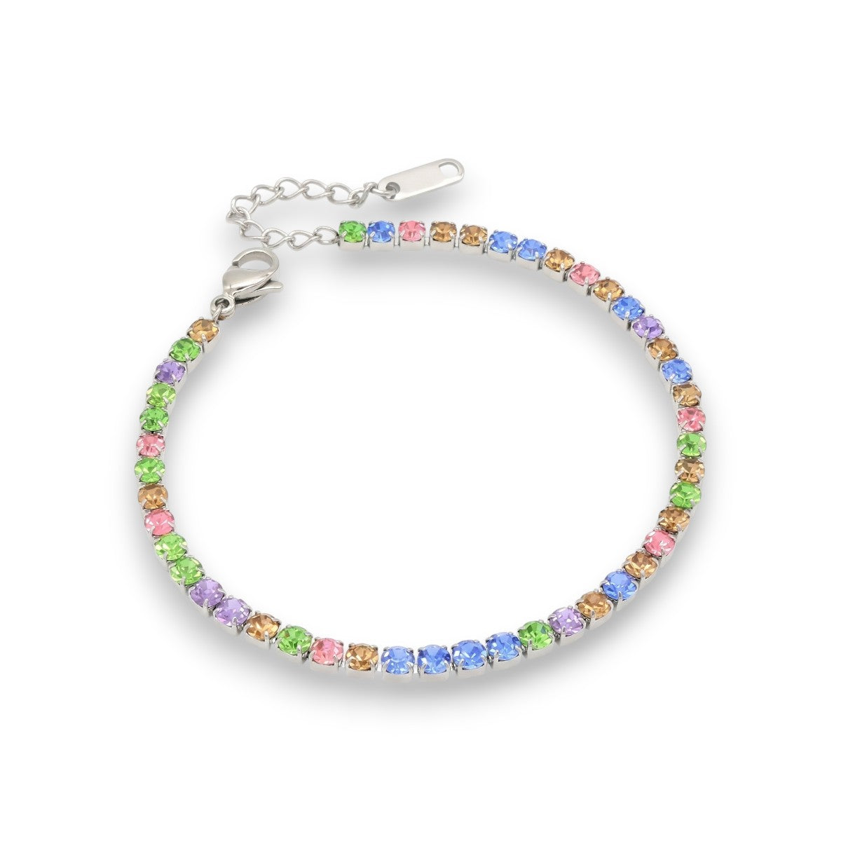 Ατσάλινο Ασημί Βραχιόλι Tennis με Πολύχρωμες Πέτρες (B3547)