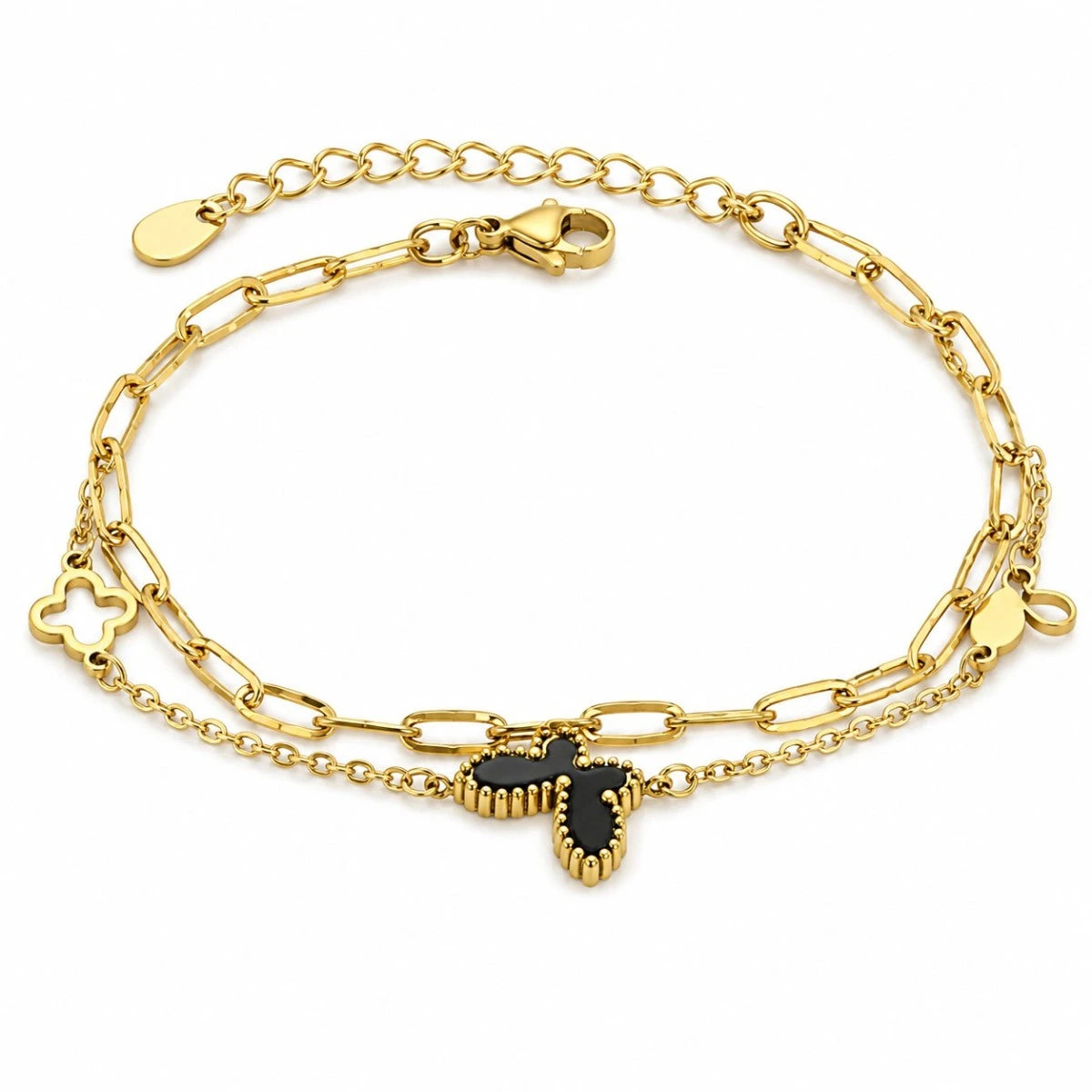 Βραχιόλι ατσάλι χρυσό με charms (B3635)