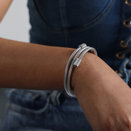 Ασημί Ατσάλινο Βραχιόλι Σπιράλ 316L (B5005)