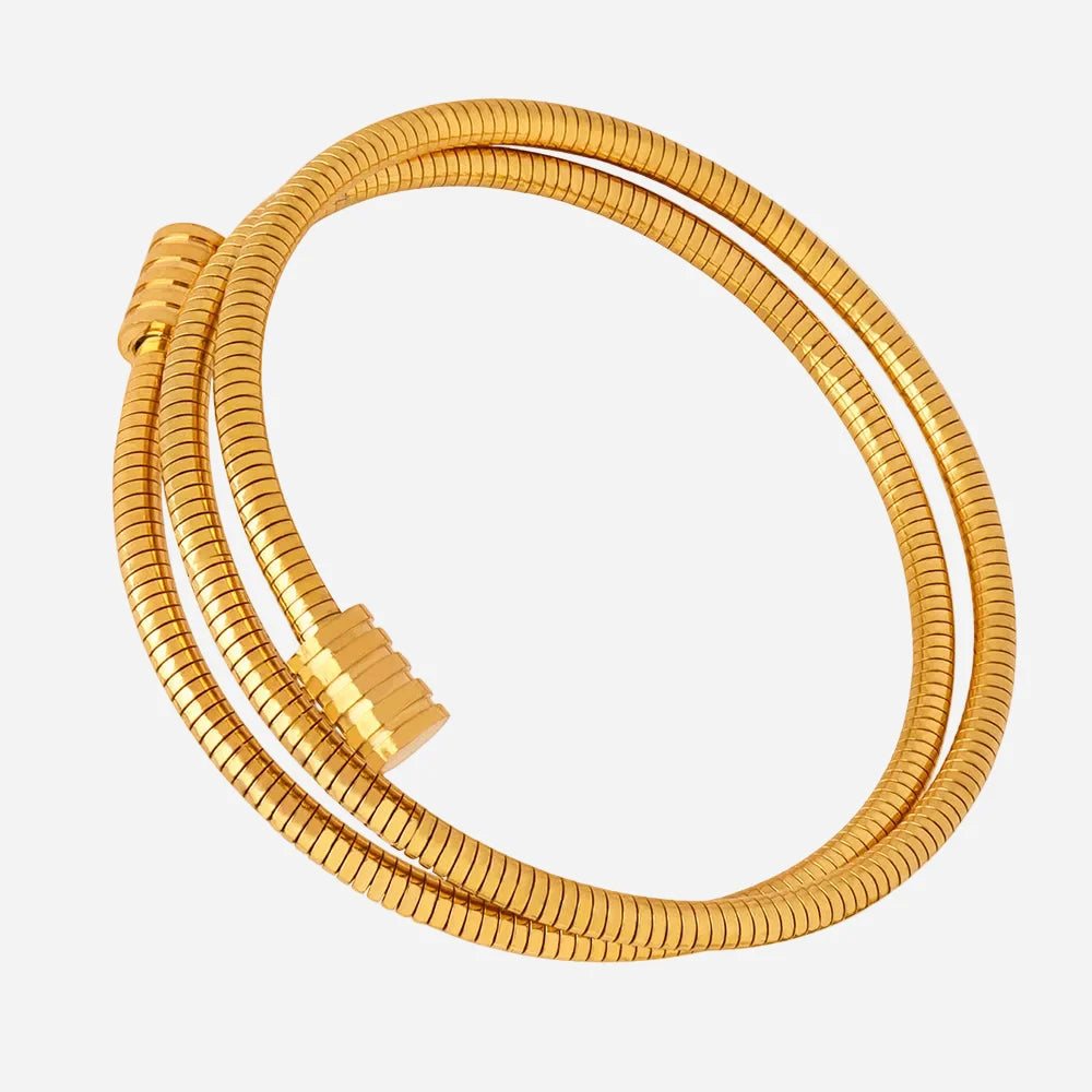 Χρυσό Ατσάλινο Βραχιόλι Σπιράλ 316L (B5006)