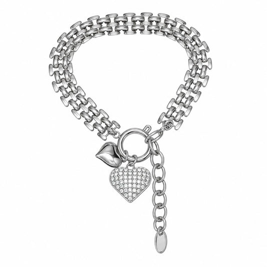 Ασημί Ατσάλινο Βραχιόλι 316L Καρδιά με Ζιργκόν (B5024)