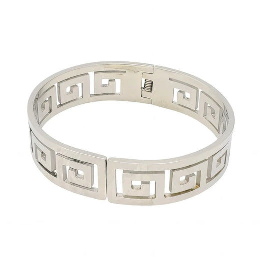 Ατσάλινη χειροπέδα Greek Key – Ασημί (BA1000)