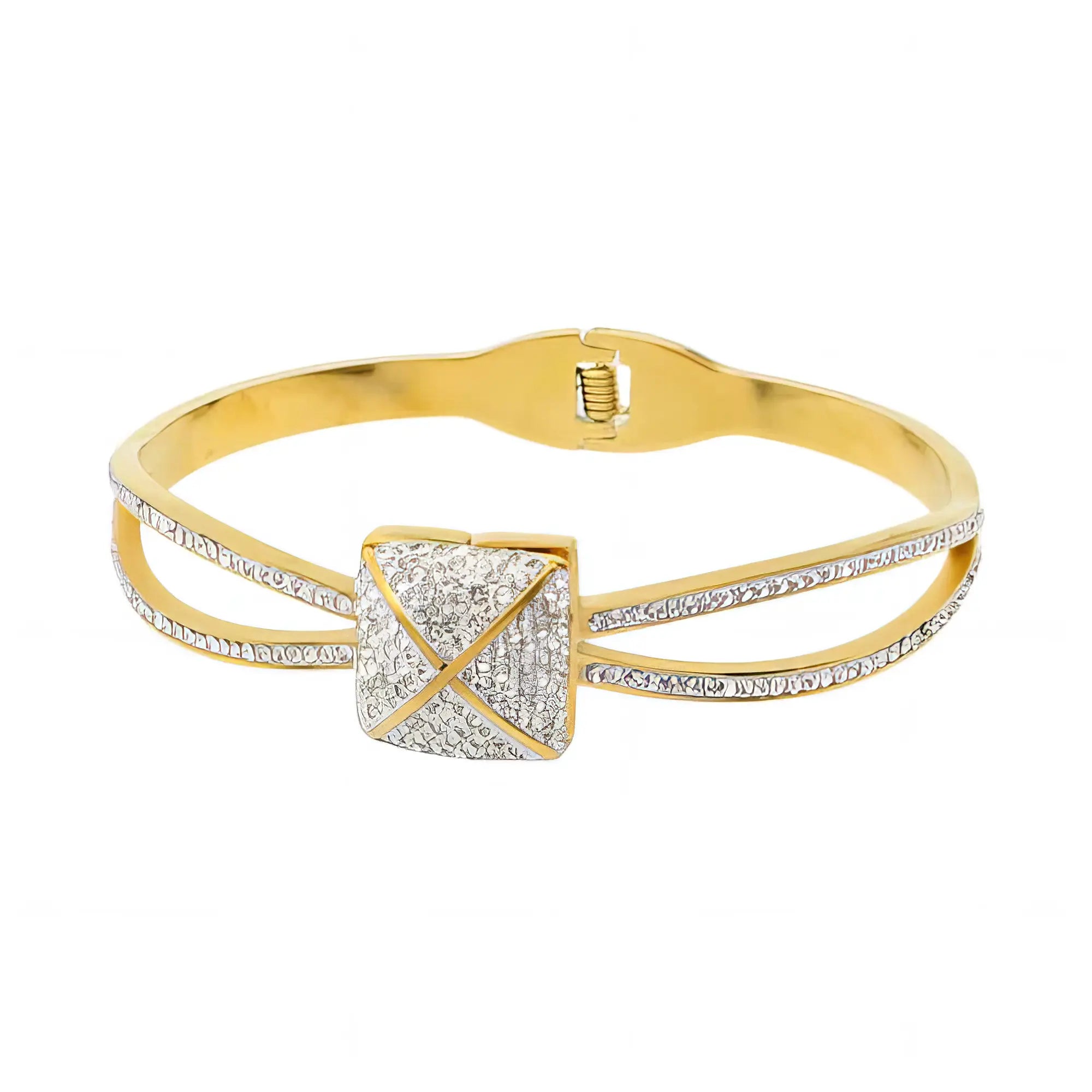 Ατσάλινη χειροπέδα με πολυγωνικό σχέδιο και ζιργκόν (BA1007)