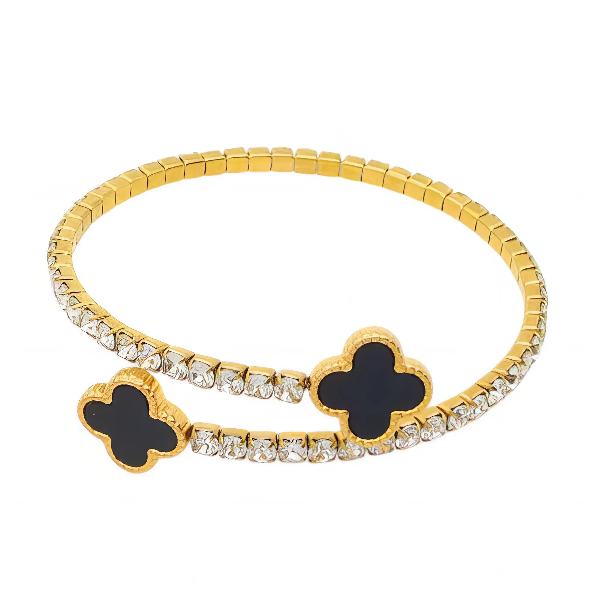 Ατσάλινο ελαστικό βραχιόλι με μαύρα τριφύλλια (BA1019)