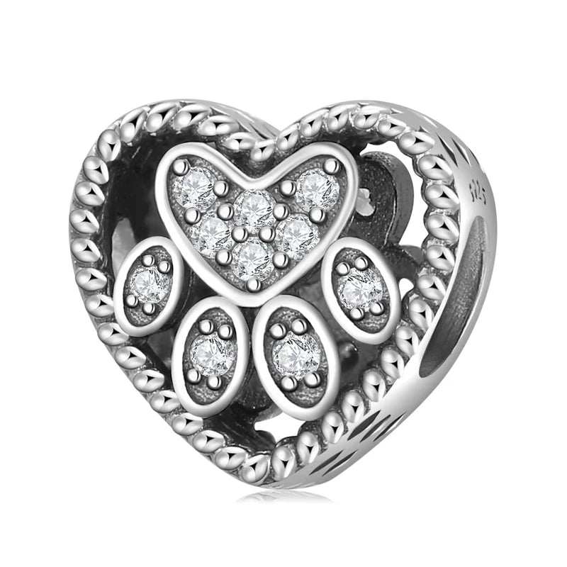 Charm από ασήμι 925 καρδιά πατούσα σκύλου (C1140)
