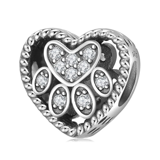 Charm από ασήμι 925 καρδιά πατούσα σκύλου (C1140)