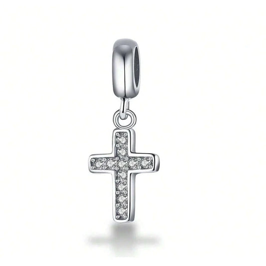 Charm από ασήμι 925 σταυρός με ζιργκόν (C1141)