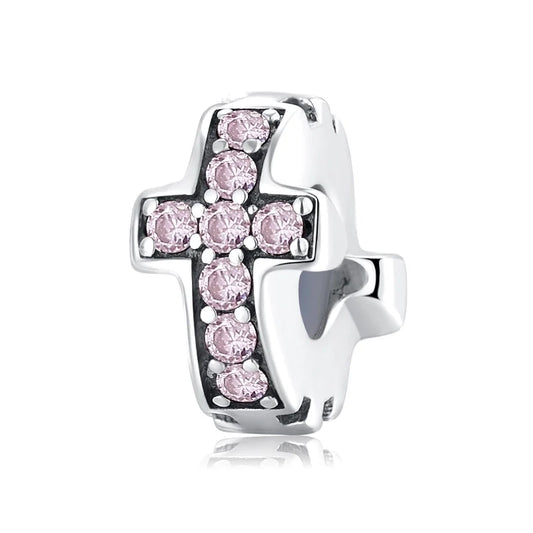 Charm από ασήμι 925 διαχωριστικό σταυρός με ζιργκόν (C1168)