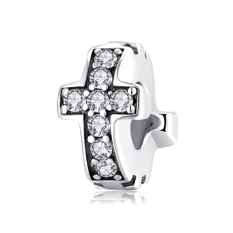 Charm από ασήμι 925 διαχωριστικό σταυρός με ζιργκόν (C1171)