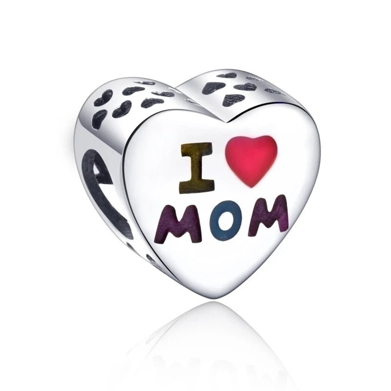 Charm από ασήμι 925 καρδιά i love mom (C1174)
