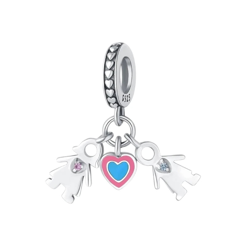 Charm από ασήμι 925 καρδιά αγοράκι - κοριτσάκι (C1210)