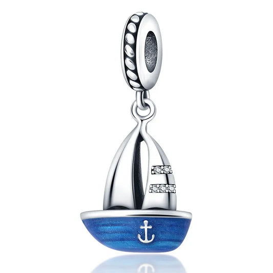 Charm Ιστιοπλοϊκό από Ασήμι 925 με Μπλε Σμάλτο & Λευκά Ζιργκόν (C1262)