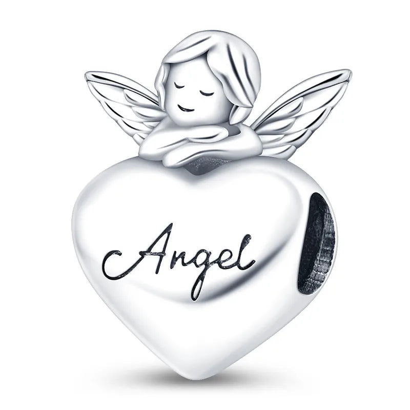 Charm Ασήμι 925 – Καρδιά με Άγγελο και Επιγραφή Angel (C1276)