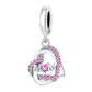 Charm MOM καρδιά από ασήμι 925 με ροζ ζιργκόν (C1288)