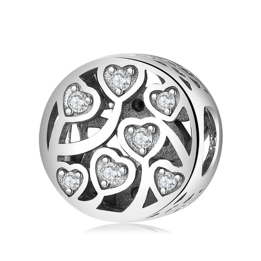 Charm σφαίρα με καρδιές και ζιργκόν από ασήμι 925 (C1292)