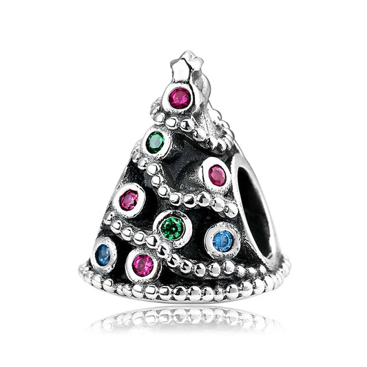 Charm Ασήμι 925 Χριστουγεννιάτικο Δέντρο με Πολύχρωμες Πέτρες (C1296)