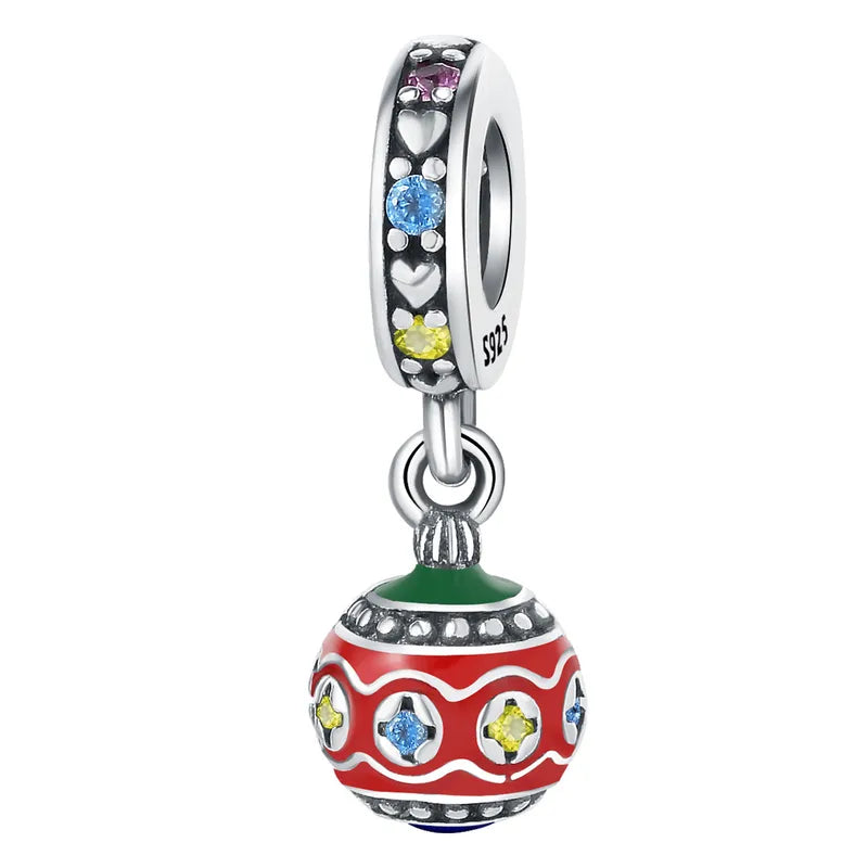 Charm Ασήμι 925 Κρεμαστή Χριστουγεννιάτικη Μπάλα με Πολύχρωμες Πέτρες (C1300)